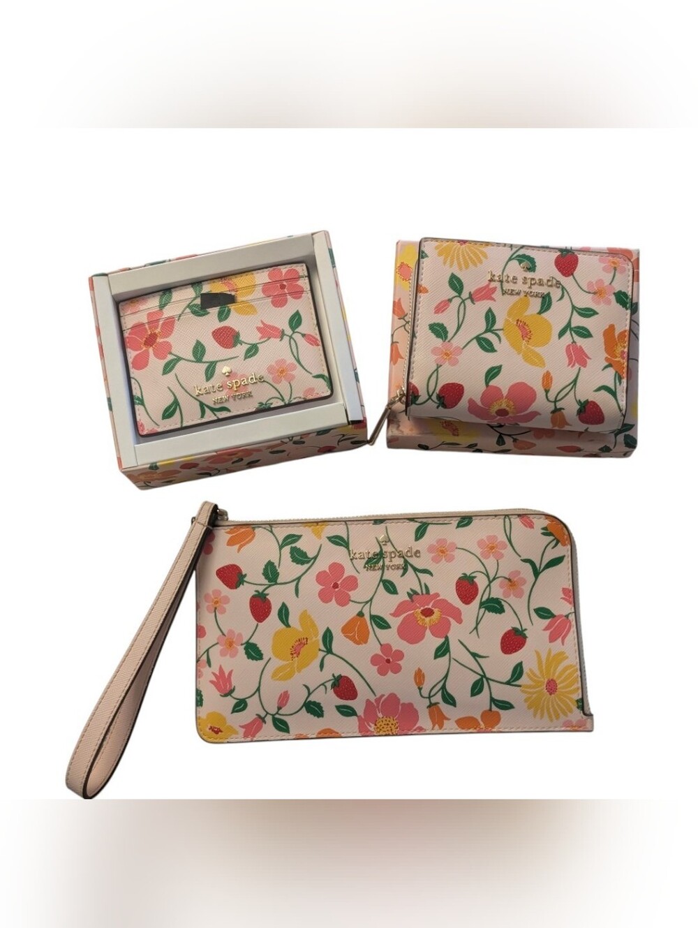 Kate Spade Set Lucy Garden Med L-Zip Wristlet & Bifold Wallet & Cardholder